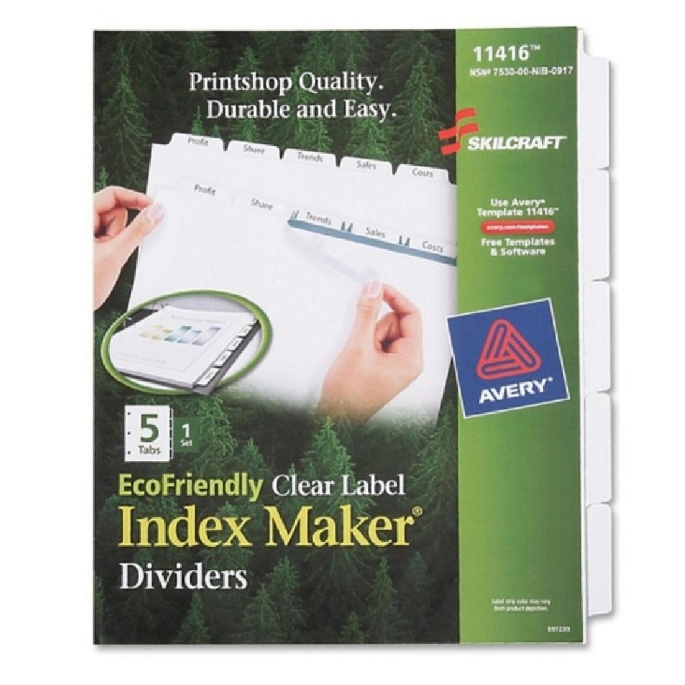 LABEL INDEX MAKER DIVIDERS, WHITE, 5 TAB SET