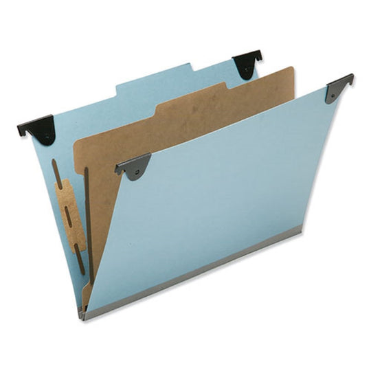 HANGING CLASSIFICATION FILE FOLDERS, LEGAL, 1-DIVIDER, 4-FASTENERS, LT BLUE BX