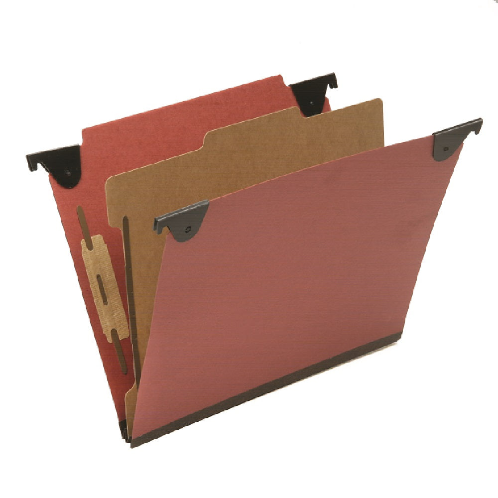 CLASSIFICATION HANGING FILE FOLDER, STRAIGHT TOP TAB, 1 DIVIDER, 4 SECTIONS, LETTER SIZE - RED