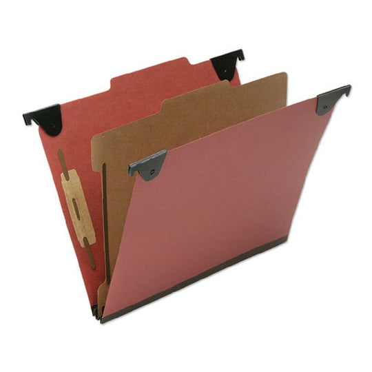 HANGING FILE FOLDER,  LETTER SIZE, 1 DIVIDER, 4 SECTIONS, 2/5TH ROC TOP TAB - RED