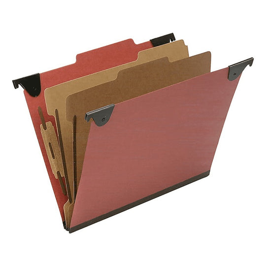 HANGING CLASSIFICATION FOLDERS, LETTER SIZE, 5 DIVIDERS, 2/5-CUT TAB - RED, 10/BOX