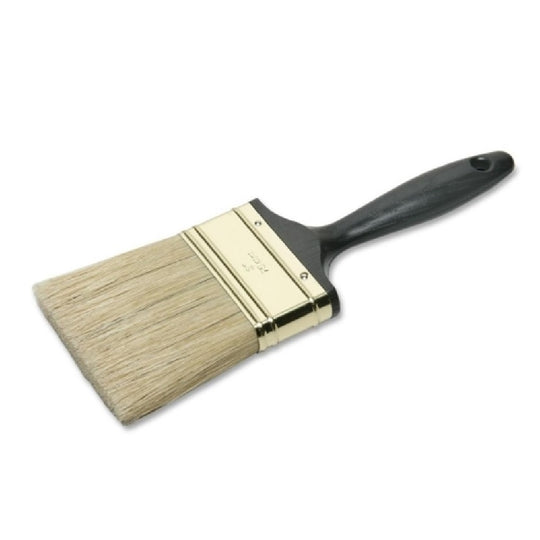 NATURAL BRISTLE PAINT BRUSHES 3" FLAT SASH, BLACK PLASTIC HANDLE, 6) BRUSHES/CASE