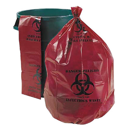 BIOHAZARD & HEALTHCARE CAN LINERS, 33 GALLON, RED  BX