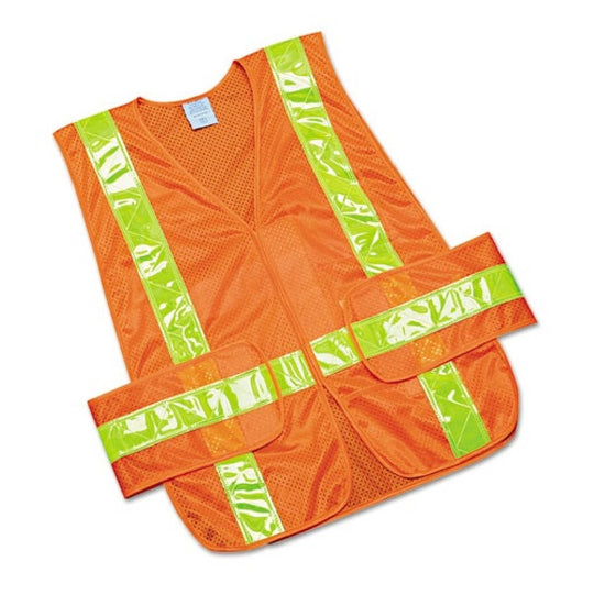 SAFETY VEST, ORANGE W/YELLOW REFLECTIVE TRIM CS