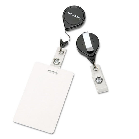 RETRACTABLE ID CARD REEL, BADGE HOLDER, 30" CORD, BLACK