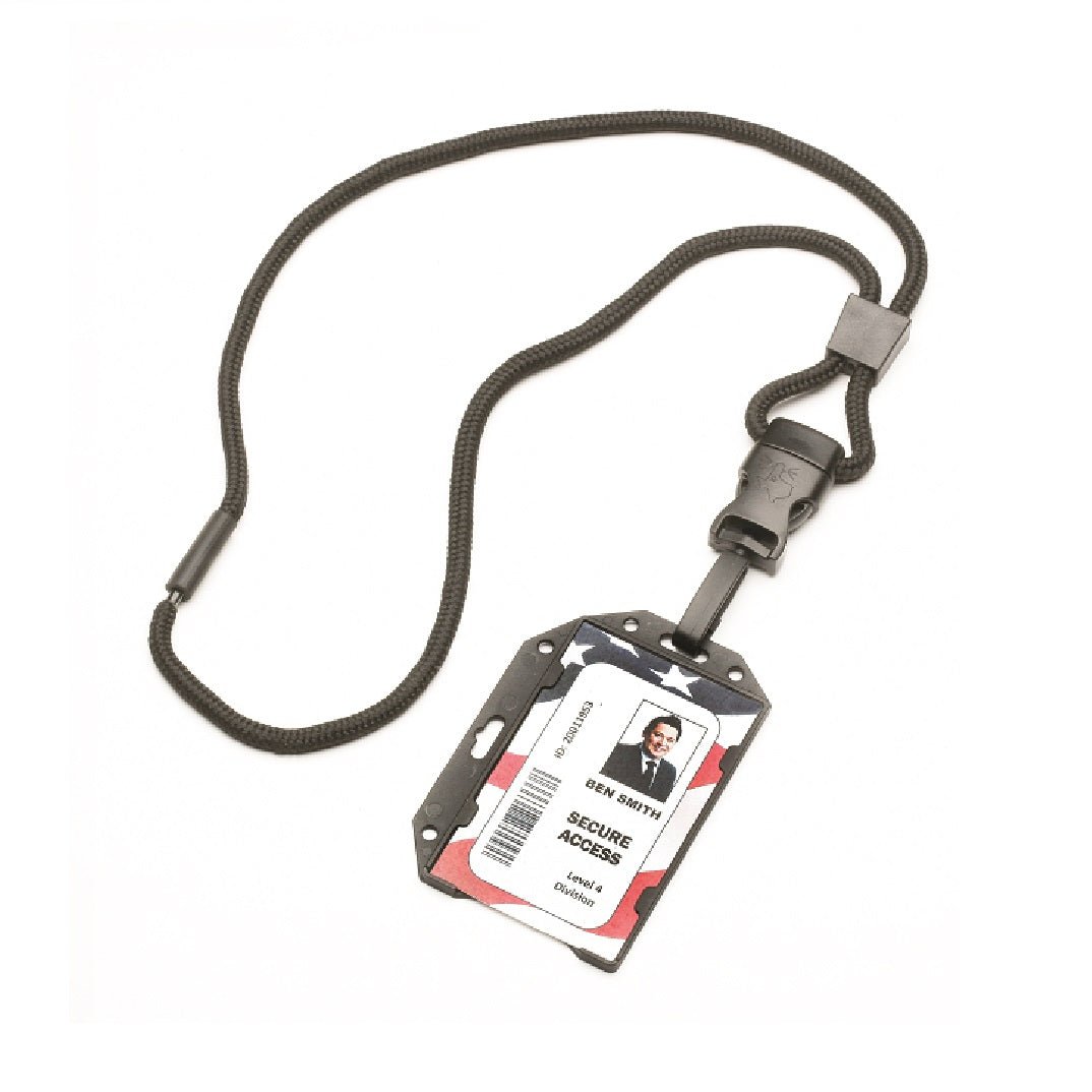 NECK LANYARD, RIGID RFID PROTECTION 1 CARD HOLDER, REMOVABLE SWIVEL HOOK - BLACK