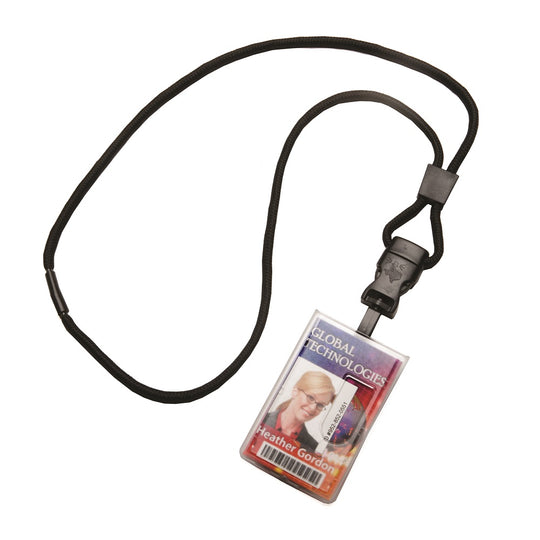 DUAL CARD HOLDER, FROSTED, RIGID, W/CORD STYLE LANYARD