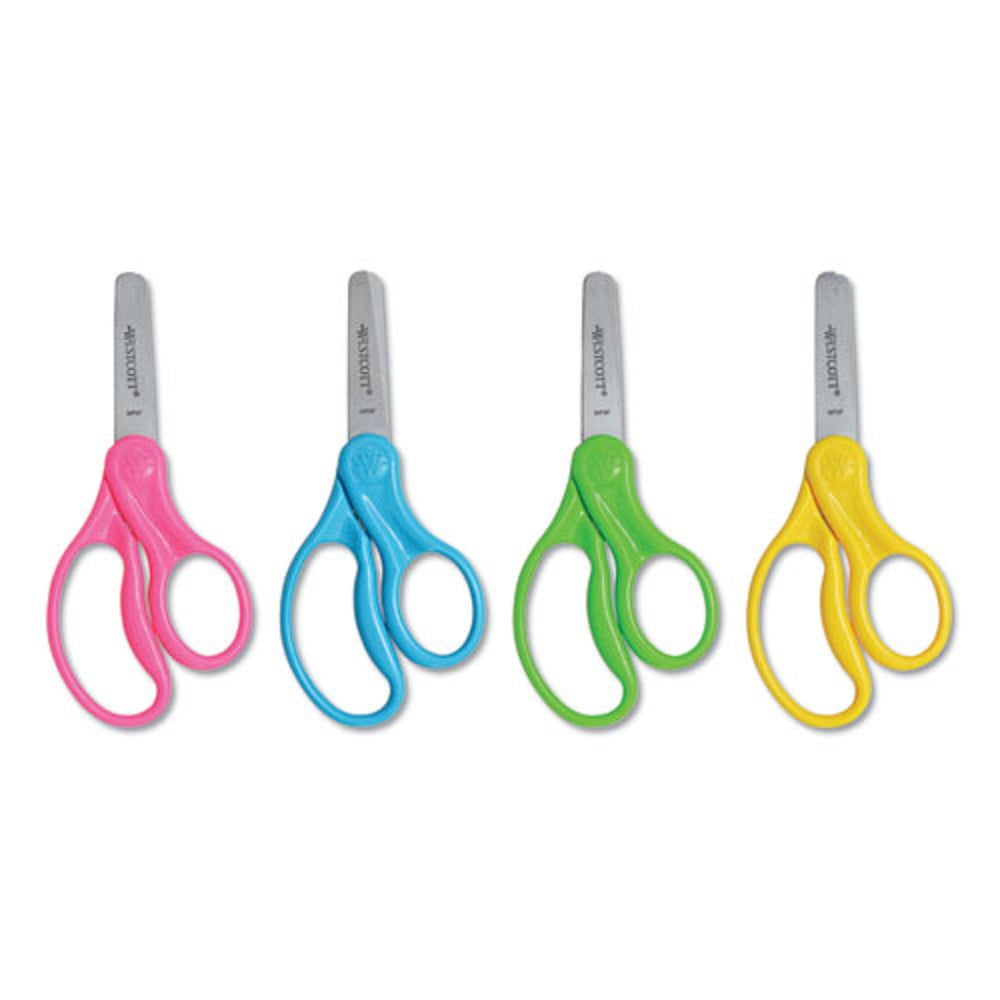 WESTCOTT® FOR KIDS SCISSORS - BLUNT TIP - ASSORTED STRAIGHT HANDLES - 12/PACK