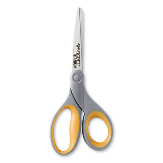 WESTCOTT® TITANIUM BONDED SCISSORS - 8" LONG - 3.5" CUT LENGTH - GRAY/YELLOW STRAIGHT HANDLE