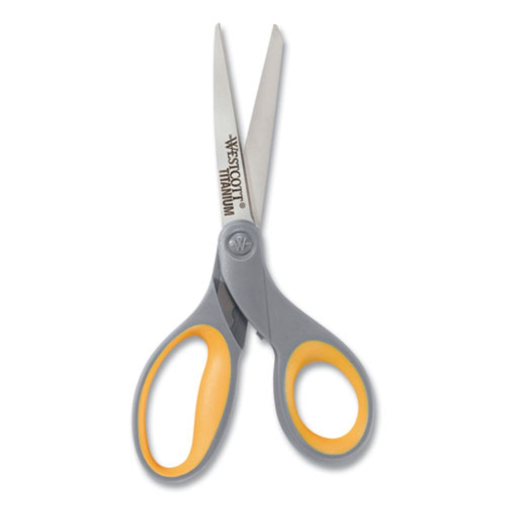 WESTCOTT® TITANIUM BONDED SCISSORS - 8" LONG - 3.5" CUT LENGTH - GRAY/YELLOW STRAIGHT HANDLE