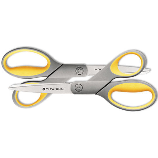 WESTCOTT® TITANIUM BONDED SCISSORS - GRAY/YELLOW STRAIGHT HANDLES - 2/PACK