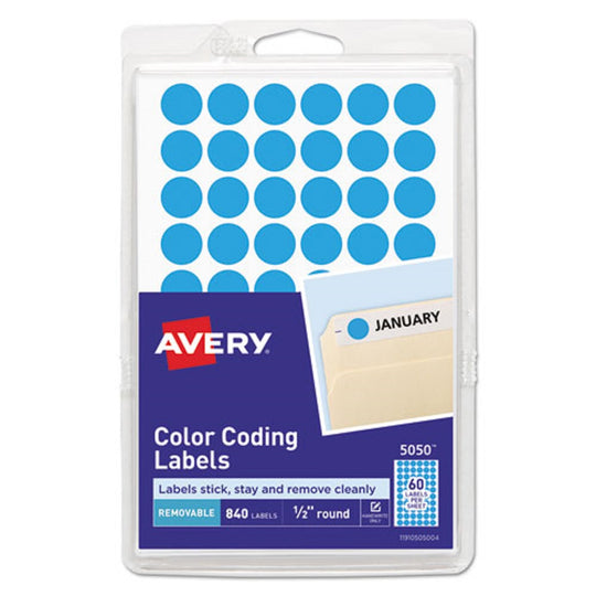 HANDWRITE ONLY SELF-ADHESIVE REMOVABLE ROUND COLOR-CODING LABELS - BLUE