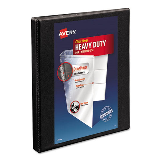 HEAVY-DUTY NON STICK VIEW BINDER W/ DURAHINGE & SLANT RINGS - BLACK