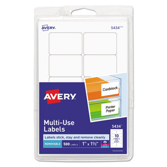 REMOVABLE MULTI-USE LABELS, INKJET/ LASER PRINTERS - WHITE