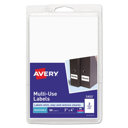 REMOVABLE MULTI-USE LABELS, INKJET/ LASER PRINTERS - WHITE