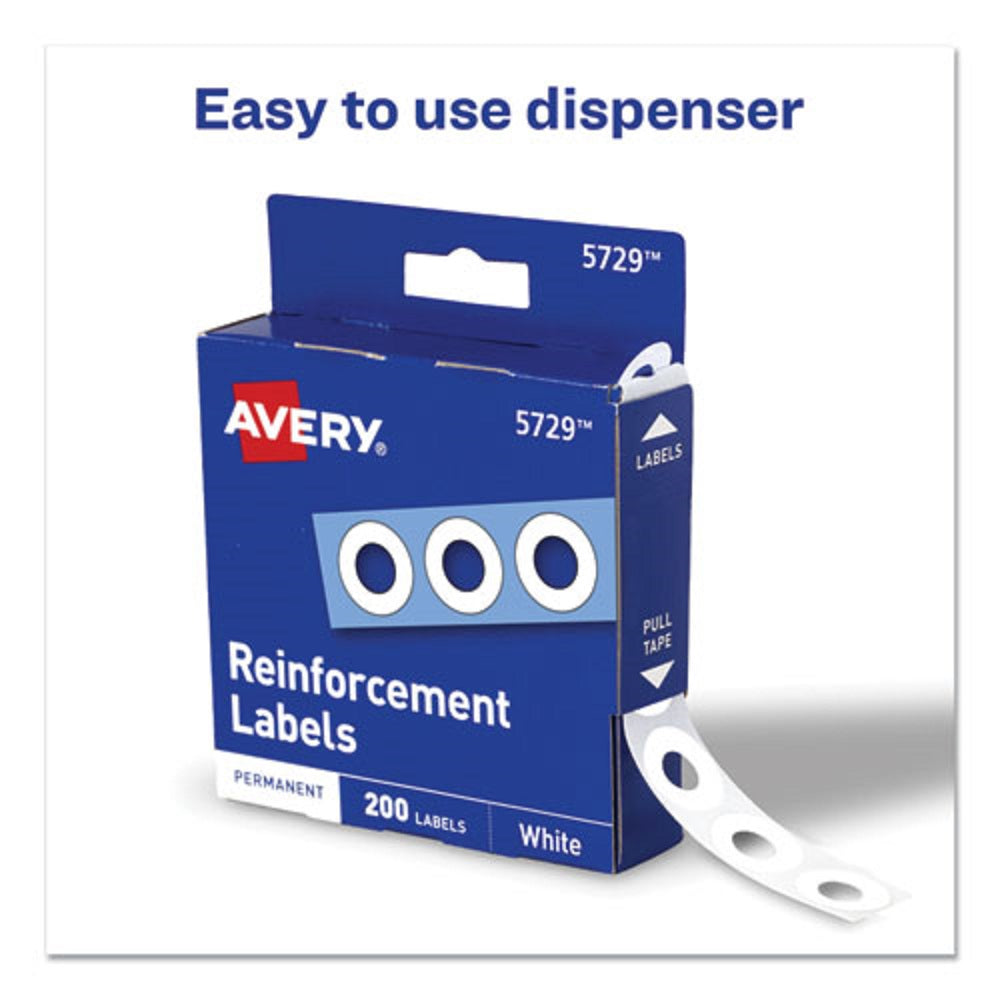 AVERY DISPENSER PACK HOLE REINFORCEMENTS - 14" DIAMETER - WHITE - 200/PACK