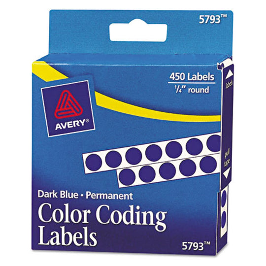 HANDWRITE-ONLY PERMANENT SELF-ADHESIVE ROUND COLOR-CODING LABELS IN DISPENSERS - DARK BLUE