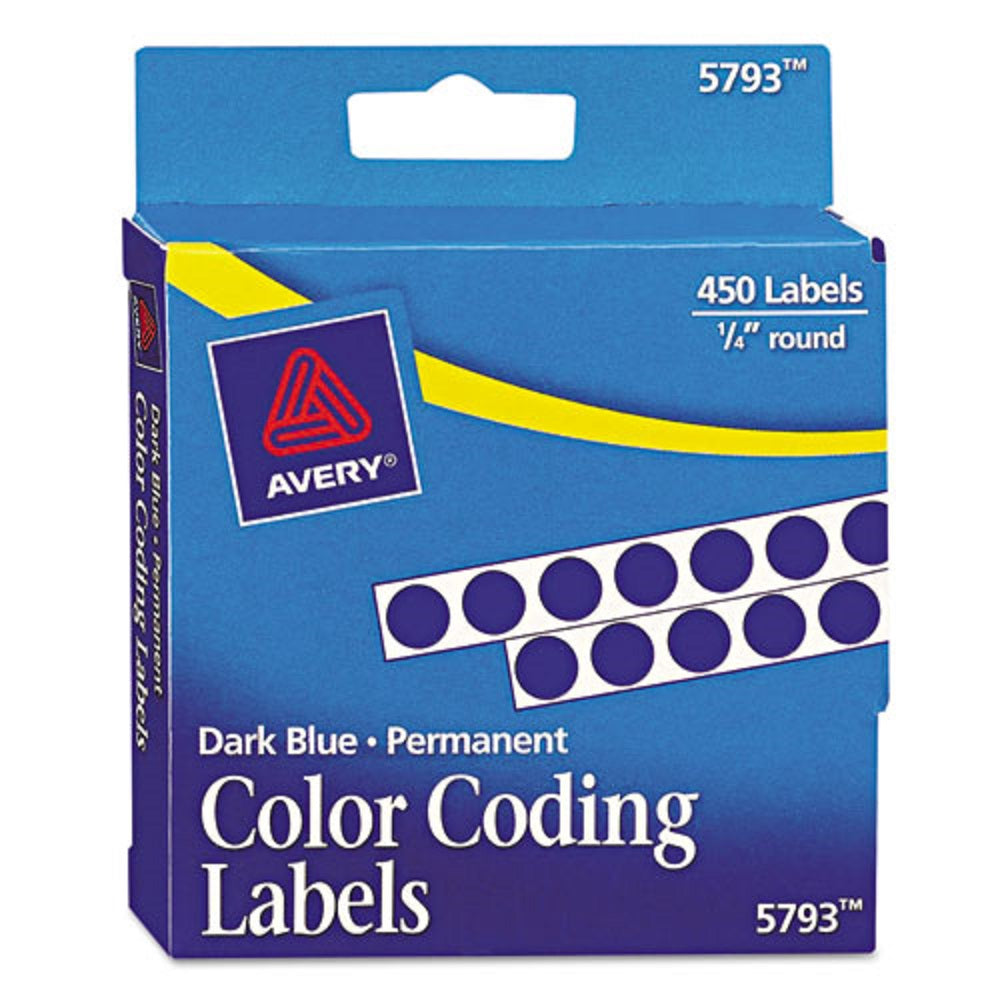 HANDWRITE-ONLY PERMANENT SELF-ADHESIVE ROUND COLOR-CODING LABELS IN DISPENSERS - DARK BLUE