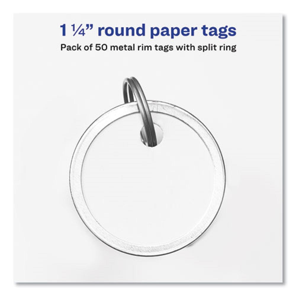 AVERY KEY TAGS w/SPLIT RING - 1 1/4" DIAMETER - WHITE - 50/PACK