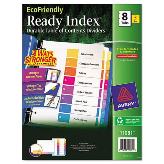 CUSTOMIZABLE TABLE OF CONTENTS READY INDEX DIVIDERS, 8 TABS - MULTICOLOR TABS