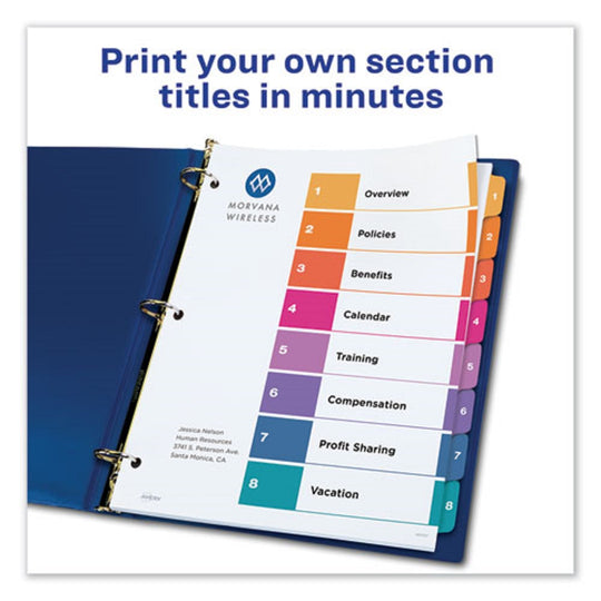 CUSTOMIZABLE TABLE OF CONTENTS READY INDEX DIVIDERS, 8 TABS - MULTICOLOR TABS