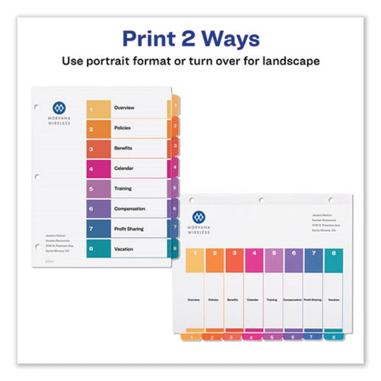 CUSTOMIZABLE TABLE OF CONTENTS READY INDEX DIVIDERS, 8 TABS - MULTICOLOR TABS