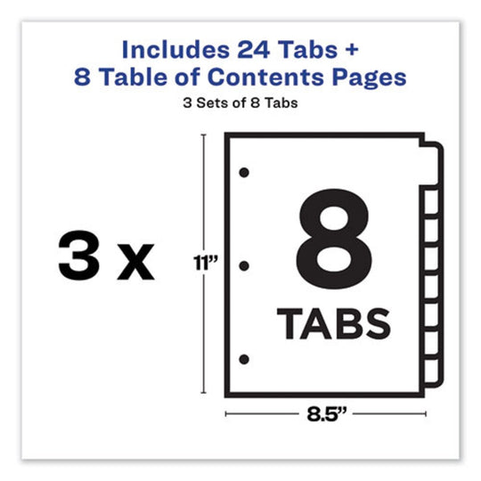 CUSTOMIZABLE TABLE OF CONTENTS READY INDEX DIVIDERS, 8 TABS - MULTICOLOR TABS