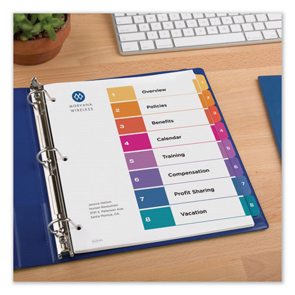 CUSTOMIZABLE TABLE OF CONTENTS READY INDEX DIVIDERS, 8 TABS - MULTICOLOR TABS