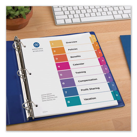 CUSTOMIZABLE TABLE OF CONTENTS READY INDEX DIVIDERS, 8 TABS - MULTICOLOR TABS