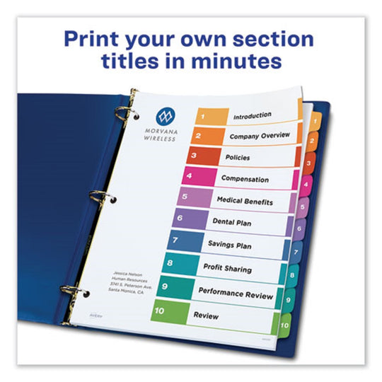 CUSTOMIZABLE TABLE OF CONTENTS READY INDEX DIVIDERS W/ MULTICOLOR TABS