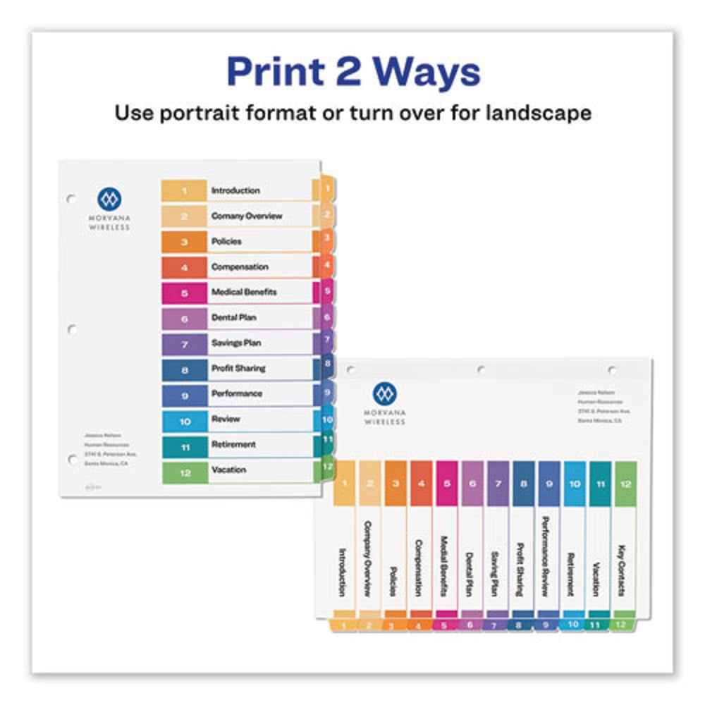 CUSTOMIZABLE TABLE OF CONTENTS READY INDEX DIVIDERS W/ MULTICOLOR TABS, 12 TAB - WHITE