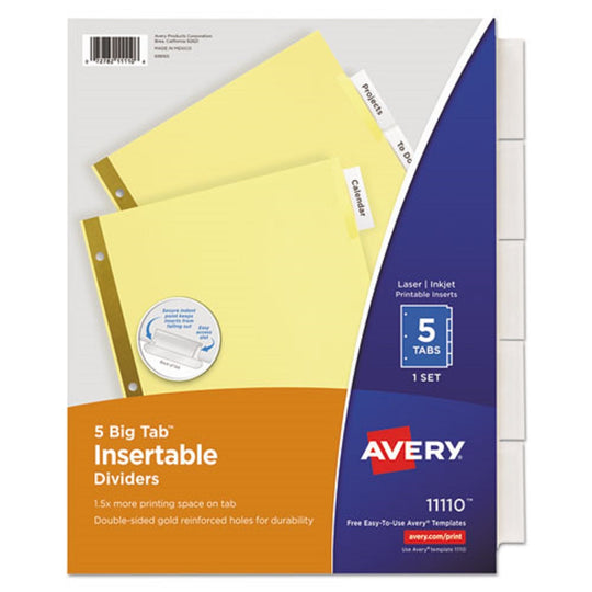 AVERY BIG TAB INSERTABLE DIVIDERS - REINFORCED GOLD EDGE