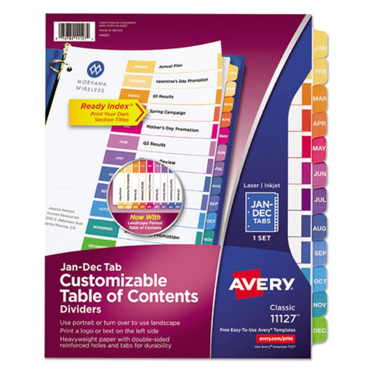 AVERY CUATOMIZABLE TOC READY INDEX MULTICOLOR DIVIDERS - 12 TAB - LETTER