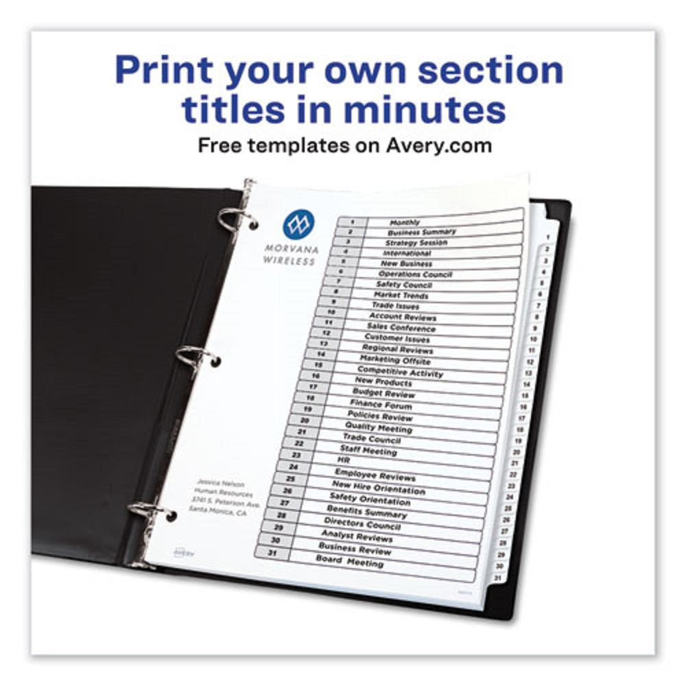 READY INDEX BINDER DIVIDERS - CUSTOMIZABLE TABLE OF CONTENTS - LETTER