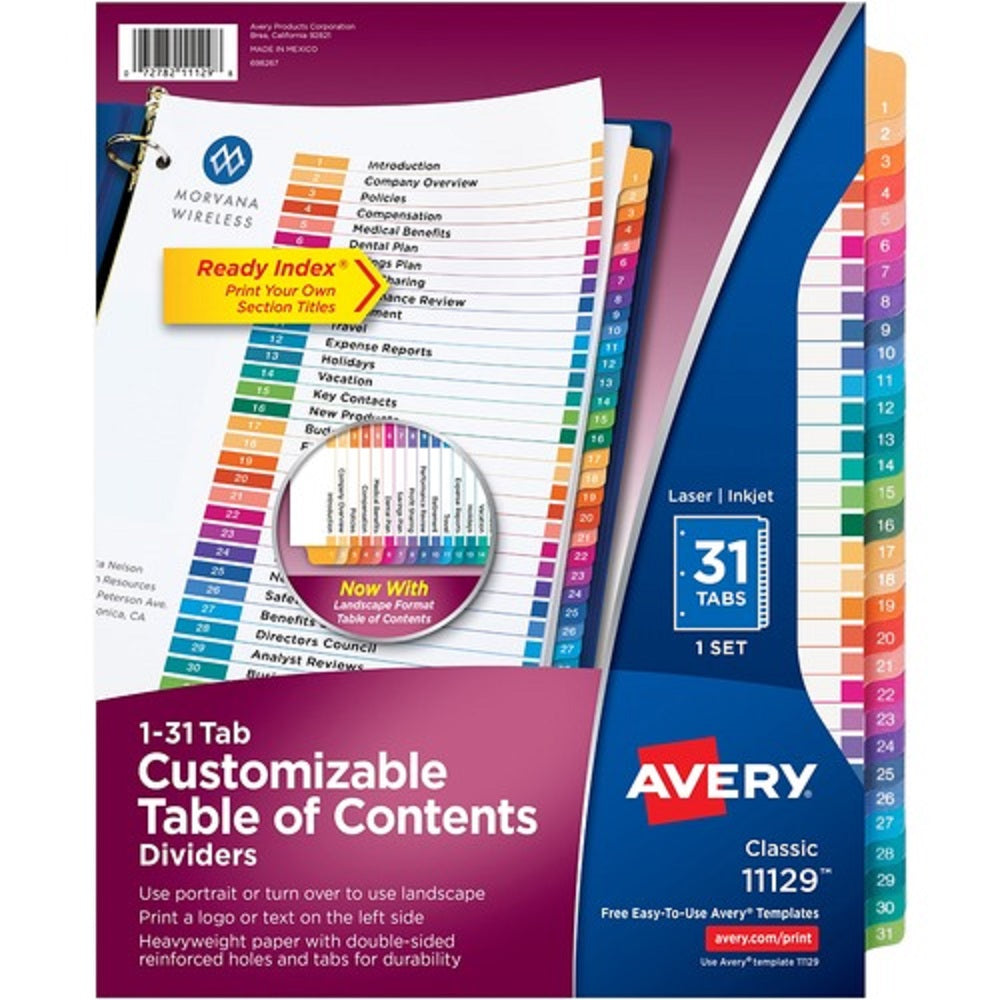 READY INDEX 31 TAB BINDER DIVIDERS - CLASSIC MULTICOLOR TABS - 1/SET