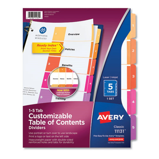 CUSTOMIZABLE TOC READY INDEX DIVIDERS, 5 TAB - MULTI-COLOR