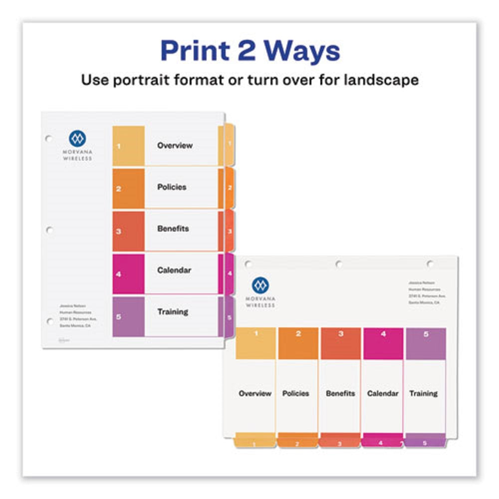 CUSTOMIZABLE TOC READY INDEX DIVIDERS, 5 TAB - MULTI-COLOR