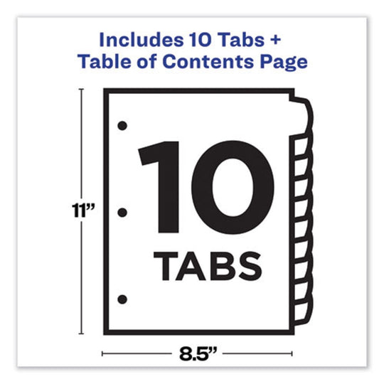 CUSTOMIZABLE TOC READY INDEX BLACK & WHITE DIVIDERS, 10 TAB - LETTER