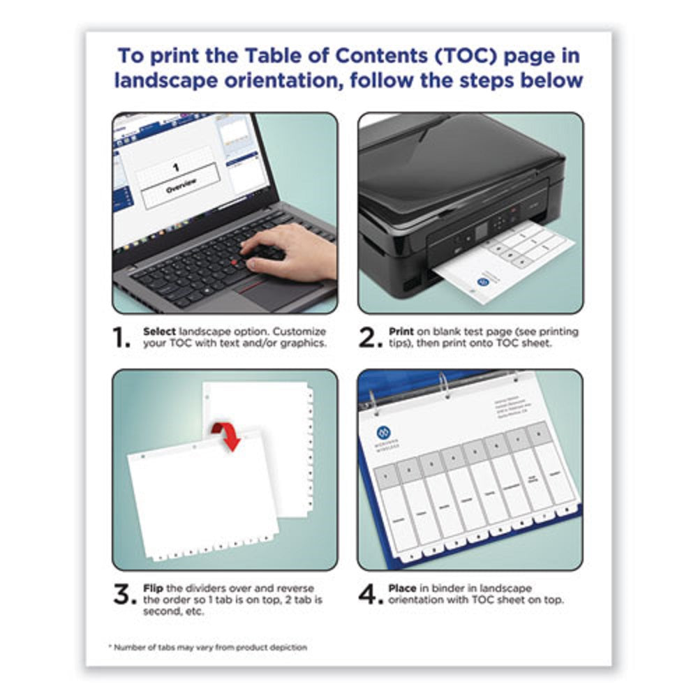 CUSTOMIZABLE TOC READY INDEX BLACK & WHITE DIVIDERS, 10 TAB - LETTER