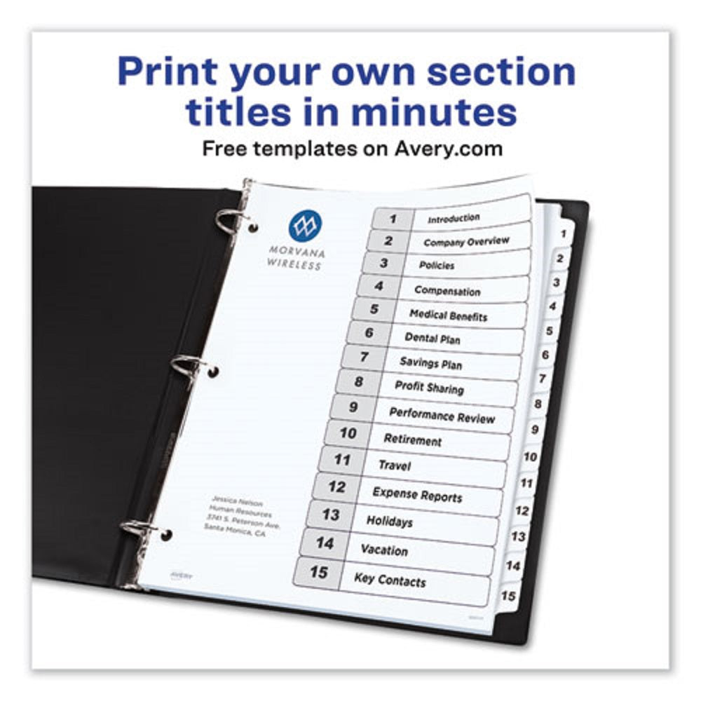 CUSTOMIZABLE TOC READY INDEX BLACK & WHITE DIVIDERS - 15 TAB - LETTER