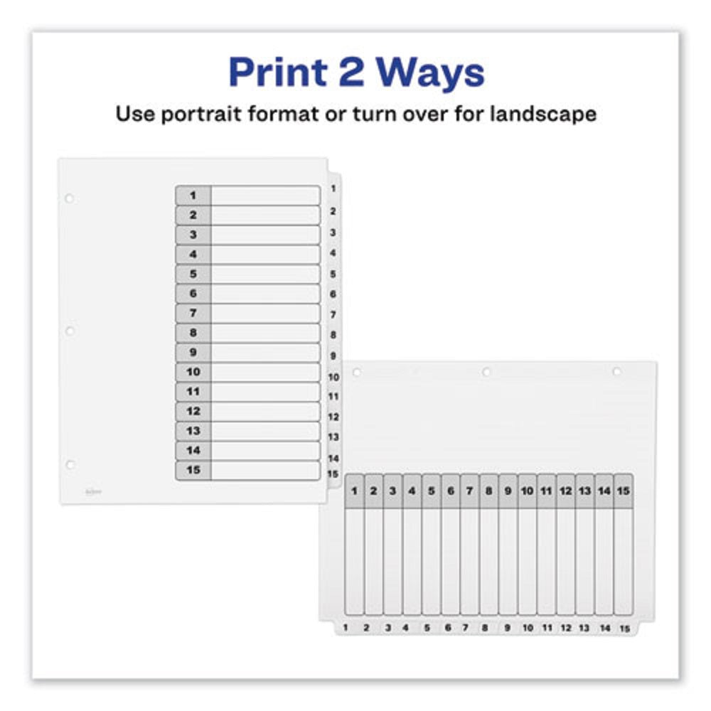 CUSTOMIZABLE TOC READY INDEX BLACK & WHITE DIVIDERS - 15 TAB - LETTER