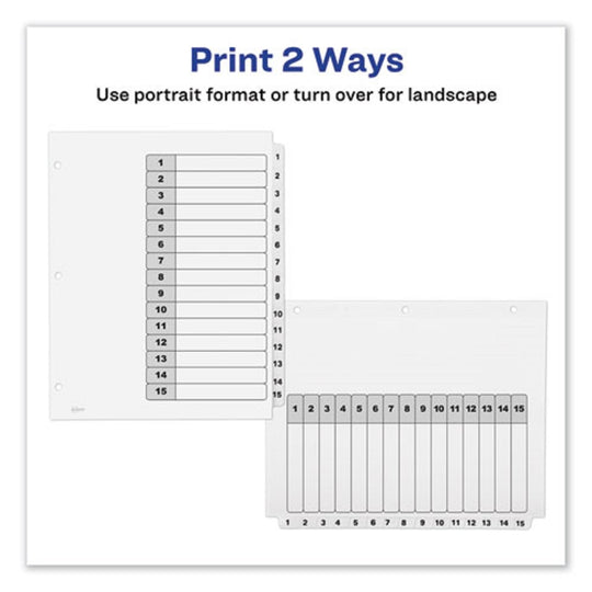 CUSTOMIZABLE TOC READY INDEX BLACK & WHITE DIVIDERS - 15 TAB - LETTER