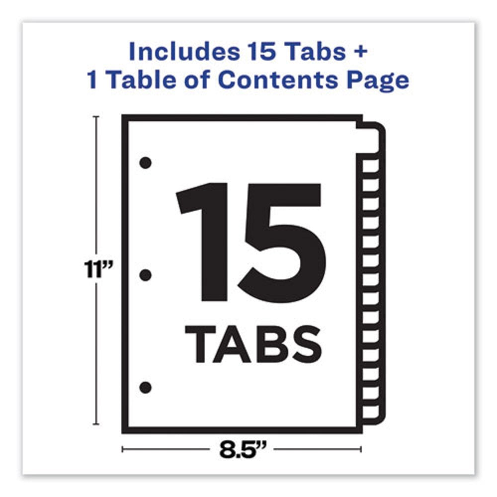 CUSTOMIZABLE TOC READY INDEX BLACK & WHITE DIVIDERS - 15 TAB - LETTER