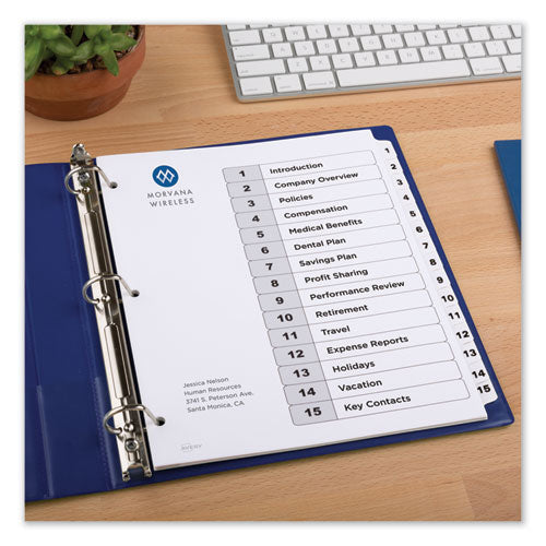 CUSTOMIZABLE TOC READY INDEX BLACK & WHITE DIVIDERS - 15 TAB - LETTER