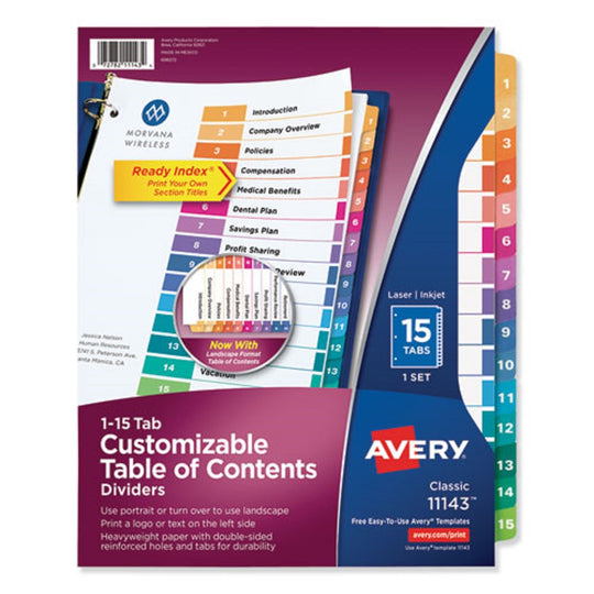 CUSTOMIZABLE TOC READY INDEX MULTICOLOR DIVIDERS, 15 TAB - LETTER