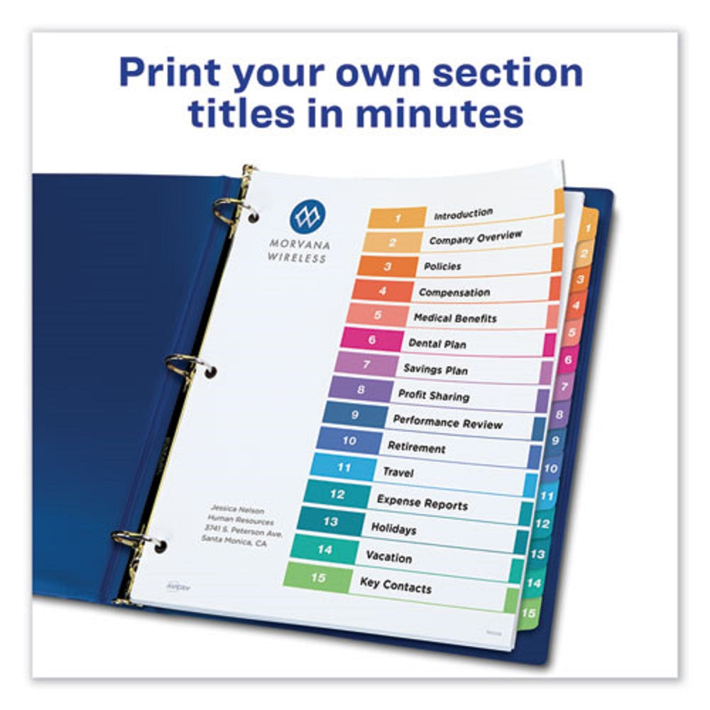 CUSTOMIZABLE TOC READY INDEX MULTICOLOR DIVIDERS, 15 TAB - LETTER