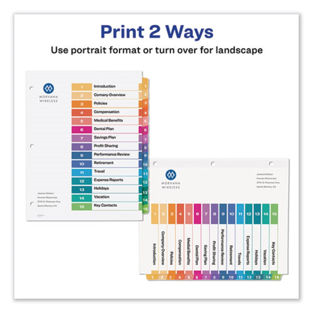 CUSTOMIZABLE TOC READY INDEX MULTICOLOR DIVIDERS, 15 TAB - LETTER