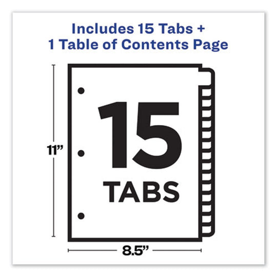 CUSTOMIZABLE TOC READY INDEX MULTICOLOR DIVIDERS, 15 TAB - LETTER