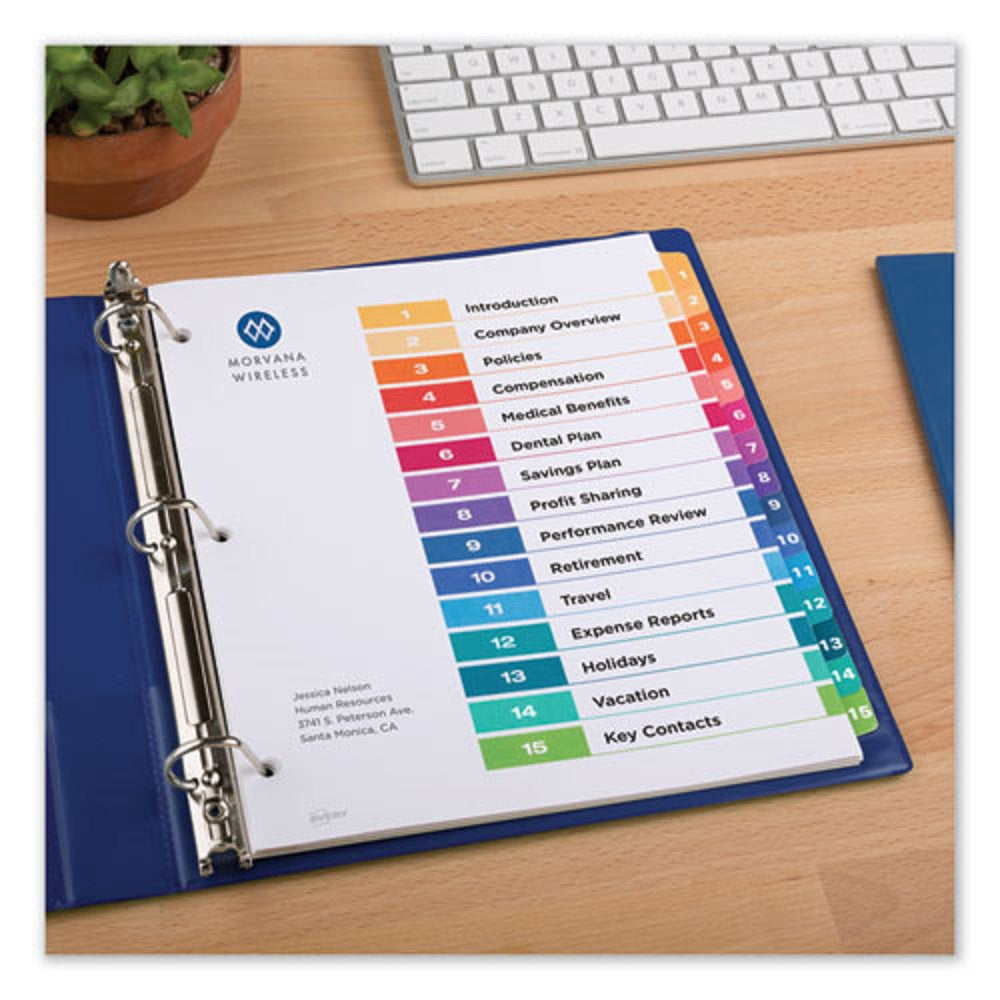 CUSTOMIZABLE TOC READY INDEX MULTICOLOR DIVIDERS, 15 TAB - LETTER