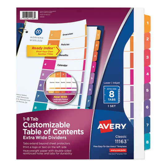 CUSTOMIZABLE TOC READY INDEX DIVIDERS, 8 TAB - MULTICOLOR